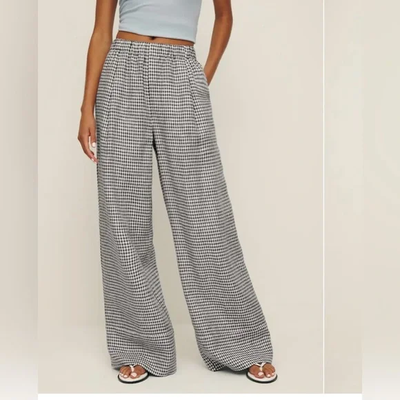 Reformation Fernando linen Wide-Leg Pants plaid - Picture 2 of 4